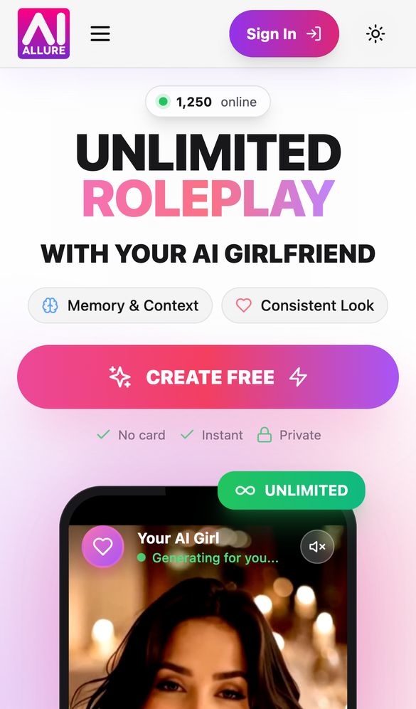 AI Girls by aiAllure home page on a phone, Oct 8, 2026