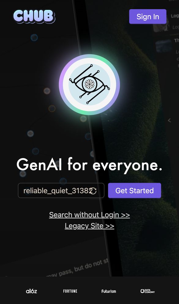 chub.ai home page on a phone, Oct 8, 2026
