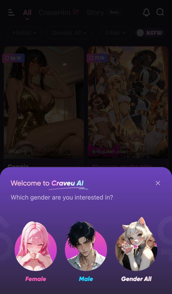 CraveU AI home page on a phone, Oct 8, 2026