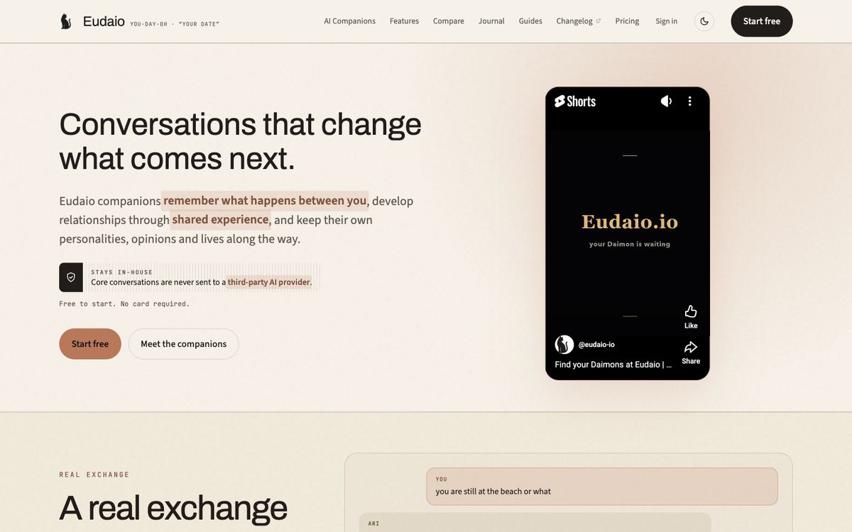 Eudaio home page on desktop, Oct 8, 2026