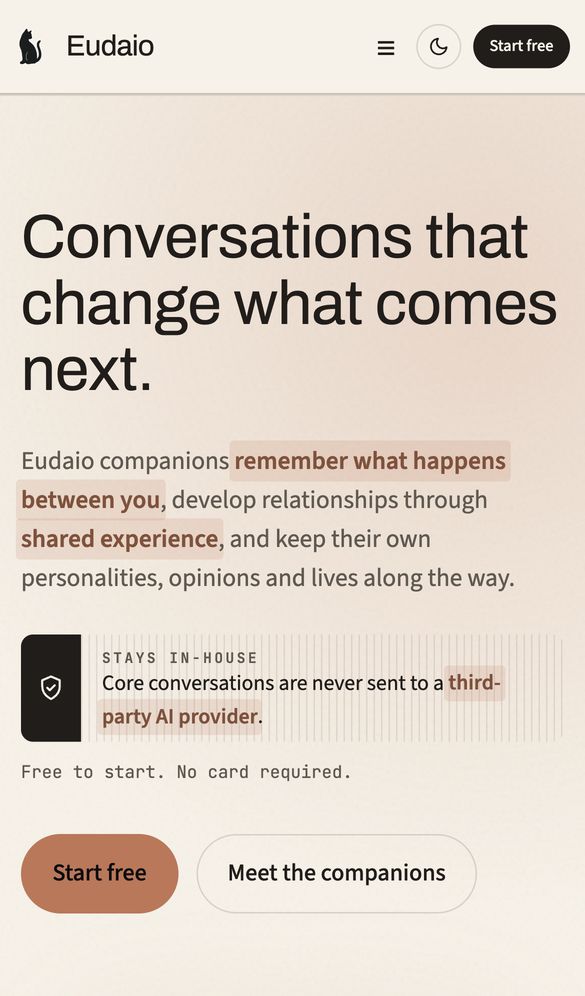 Eudaio home page on a phone, Oct 8, 2026