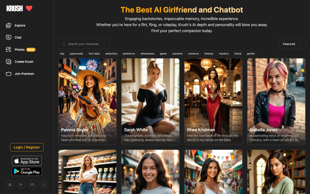 Krush Chat home page on desktop, Oct 8, 2026