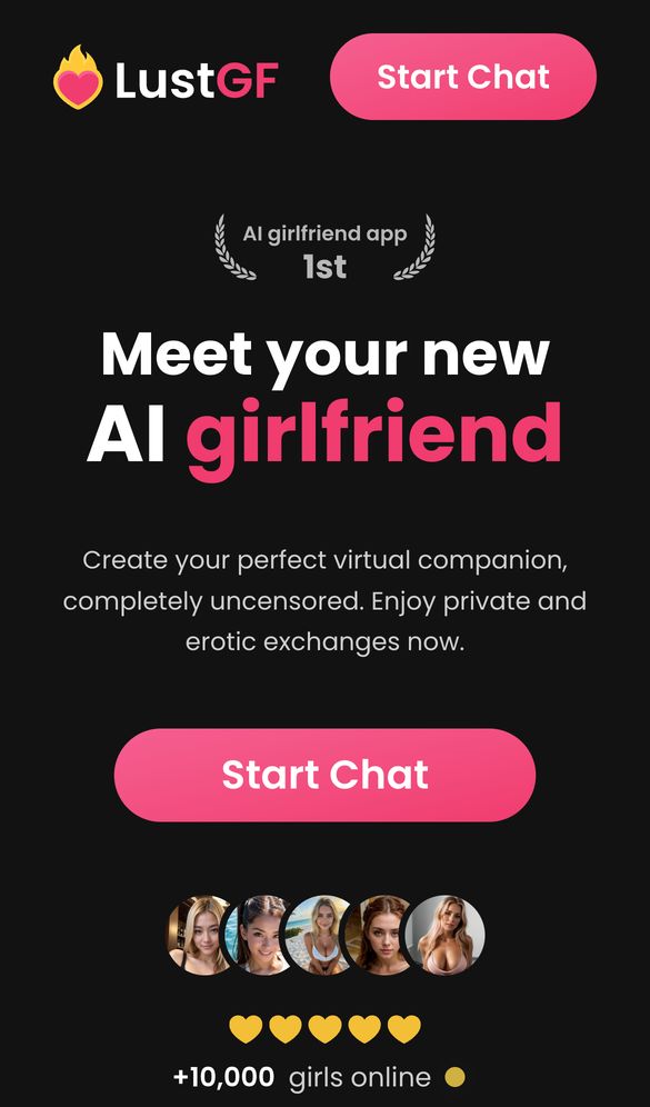 LustGF AI Girlfriend home page on a phone, Oct 8, 2026