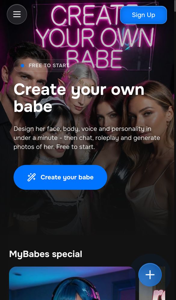 MyBabes AI home page on a phone, Oct 8, 2026