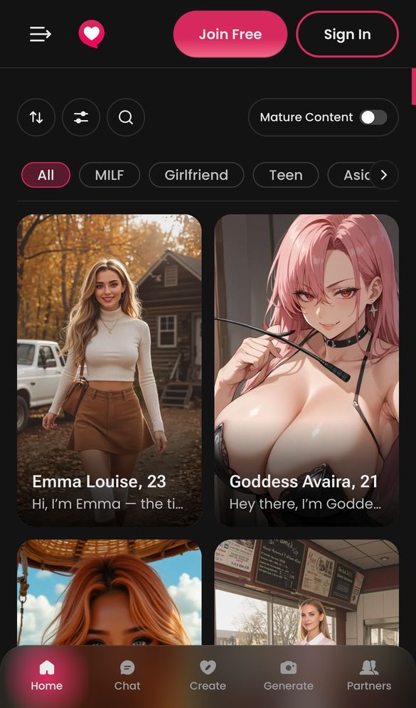 Secret Desires AI home page on a phone, Oct 8, 2026
