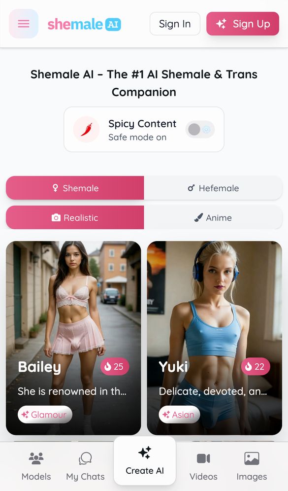 Shemale AI home page on a phone, Oct 8, 2026