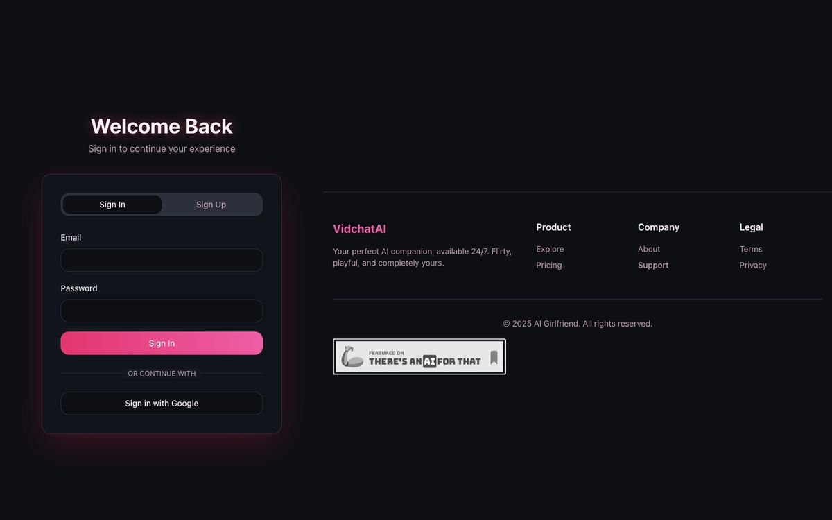 Vidchat AI home page on desktop, Oct 8, 2026